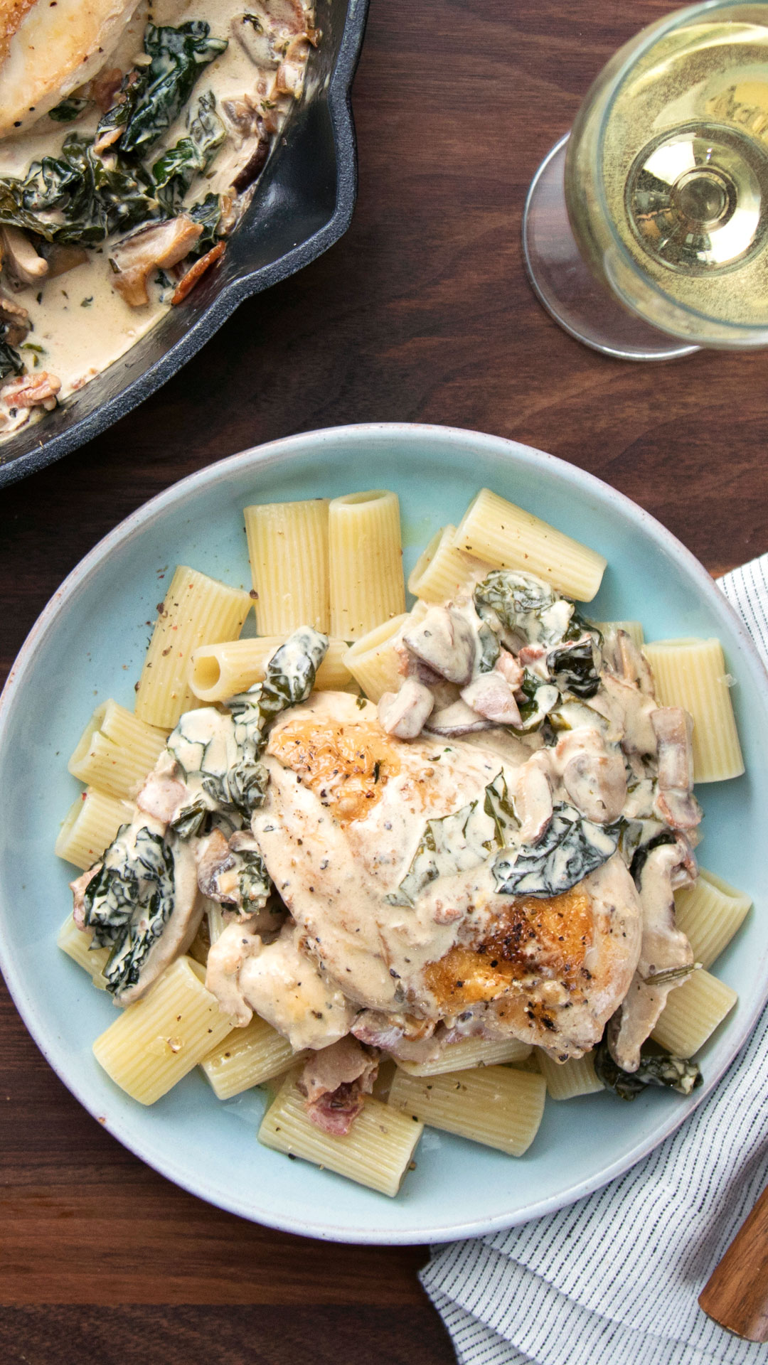 Chicken and Kale in Creamy Mushroom Sauce